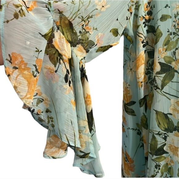 Calvin Klein Women's Mint Floral Ruffled Bell-Sleeve Chiffon Shift Dress Work - Picture 3 of 10